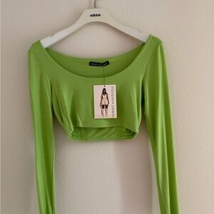 Naked Wardrobe Lime Long Sleeve Crop Top